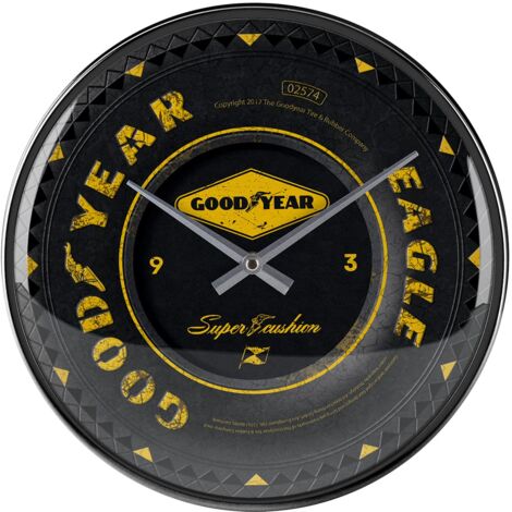 Nostalgic-Art 51085 Goodyear Wheel  Wanduhr 31cm  Hochwertige Quartz-Uhr  Echtglas-Front & Metall-Rahmen Orologio da Parete, Metallo, Bunt, 31 x 31 x 5,5 cm