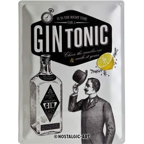 Nostalgic-Art Targa Vintage Gin Tonic – Idea Regalo per Amanti dei Cocktail, in Metallo, Design Retro per Decorazione, 30 x 40 cm