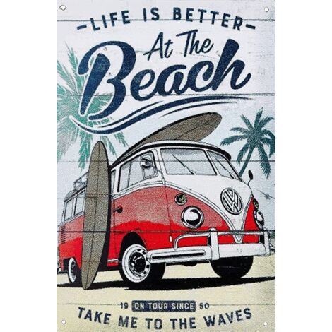 Nostalgic-Art Targa Vintage Volkswagen – Bulli T1 – Beach – Idea Regalo per i Bus VW, in Metallo, Design Retro per Decorazione, 20 x 30 cm
