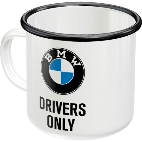 Nostalgic-Art Tazza smaltata retrò, 360 ml, Official License Product (OLP), BMW – Drivers Only – Idee regalo per amanti BMW, tazza da campeggio, design vintage