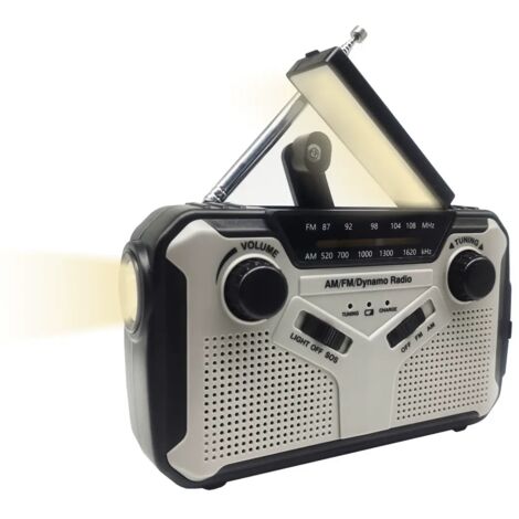 Notfunk KA369 AM / FM NOAA Wetterwarnung 5-Wege-Radiosempfänger mit Solarkrankel, mit LED-Taschenlampe und USB-Handylader, grau