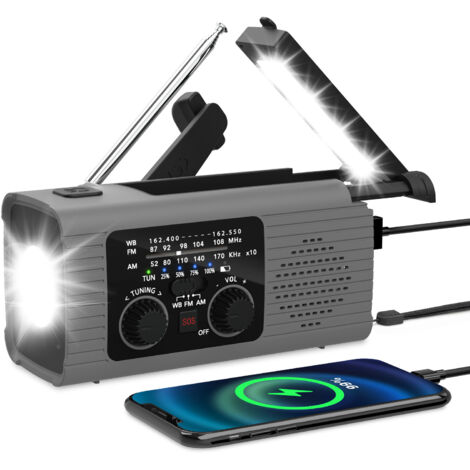 Notradio, Stereo-Kurbelradio mit Akku, tragbares solarbetriebenes Outdoor-Radio für Erwachsene