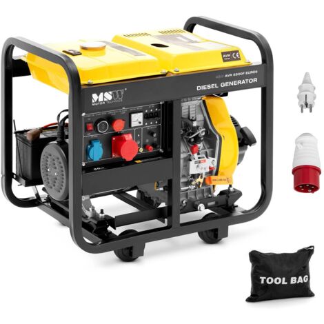 Notstromaggregat Diesel Stromerzeuger 5000 W 12,5 L 240/400 V mobil AVR Euro 5 - Beis, Plateado, Blanco