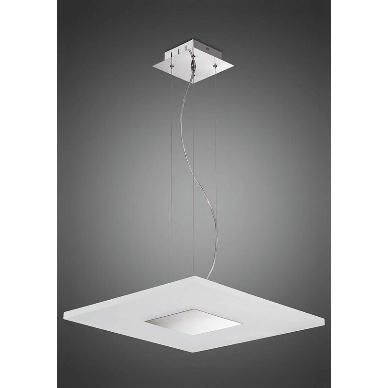 09diyas - Notte pendant light 28W LED square 3000K, 1700lm, polished chrome / frosted acrylic