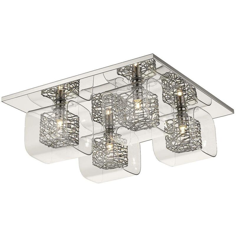 4 Light Flush Deckenleuchte Mesh Chrom, Klar und Glas, G9 - Spring Lighting