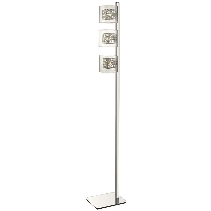 3 Light Floor Lamp Mesh Chrome, Clear and Glass, G9 - Spring Lighting