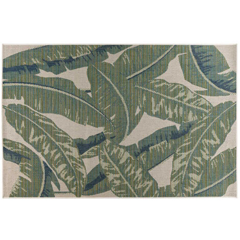 Noumea - tapis rectangulaire motif floral - intérieur et extérieur - vert et beige