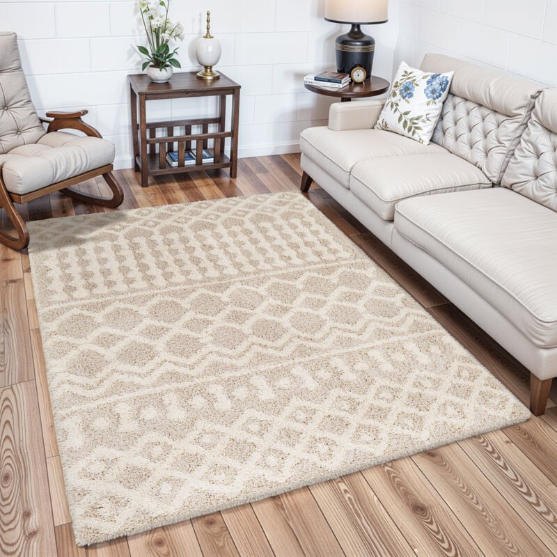 Surya - Tapis Shaggy Bohème Ivoire/Beige 160x220 cm