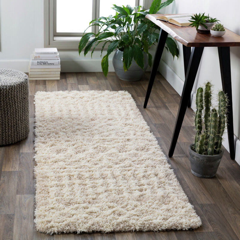 Surya - Tapis de Couloir Shaggy Bohème Ivoire/Beige 80x220 cm