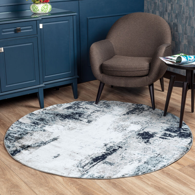 SURYA Tapis Rond Abstrait Moderne Bleu/Blanc/Gris Ø 160 cm