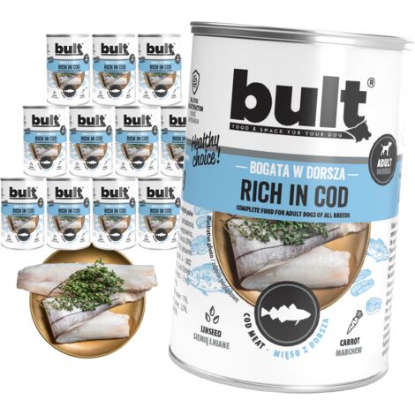 Nourriture humide pour chien BULT, boîte riche en morue, lot de 12 x 400 g