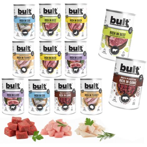Nourriture humide pour chiens BULT, mélange de saveurs, 10 boîtes + 2 offertes  12 x 400 g
