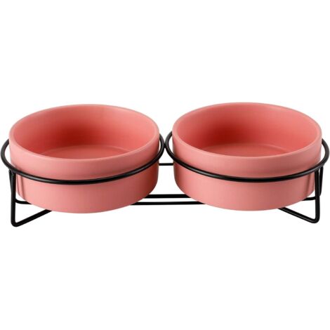 Nourriture pour chats en céramique double bol (rose)-Fei Yu