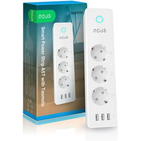 NOUS A5T Presa multipla Tasmota con hub USB, con chip Wi-Fi ESP8266, montaggio a parete multipresa, 15 A, smart, con contatore di corrente, timer, supporta iBroker, Home Assistant Alexa, 2,4 GHz