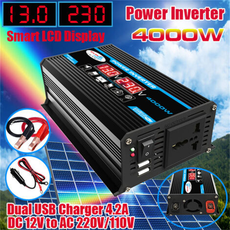 Nouveau 4000W 220V / 110V AC Led Ac voiture onduleur convertisseur chargeur adaptateur inverseur double Dual USB Transformateur modifié Black