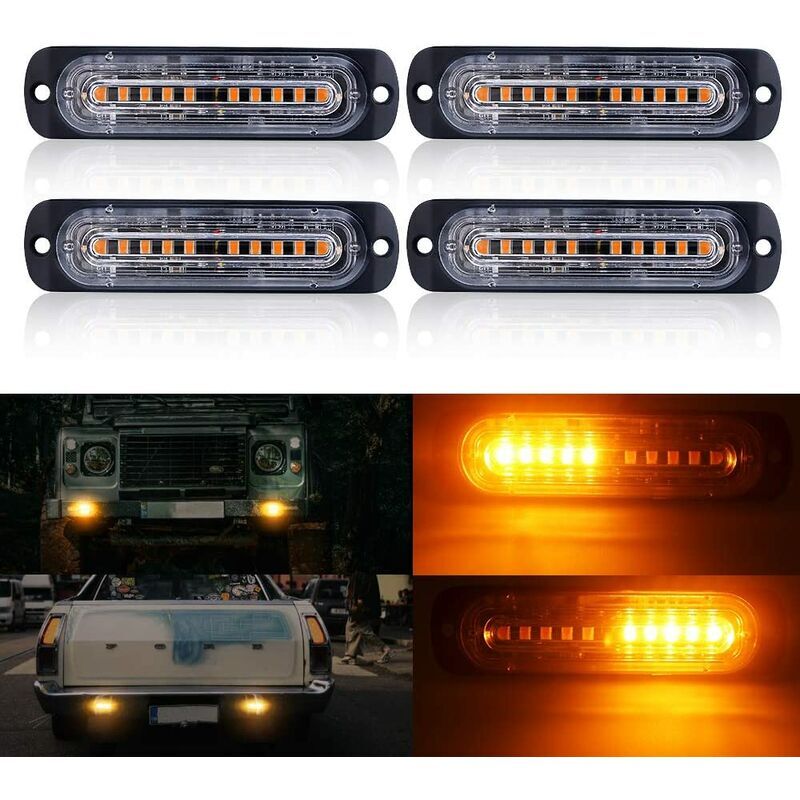 Nouveau 4d, 4pcs10 LED Flash, orange Emergency Light Bar Auto flash 12V 24V Grid Light Safety flash