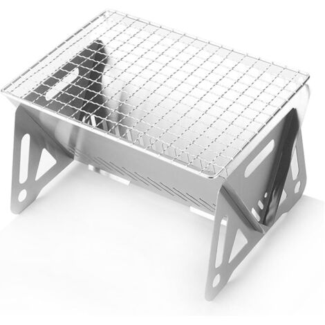 Nouveau barbecue pliable en acier inoxydable - Barbecue à charbon pour grillades, usage domestique et extérieur, modèle portable - Barbecue pliable de taille moyenne (avec grille)