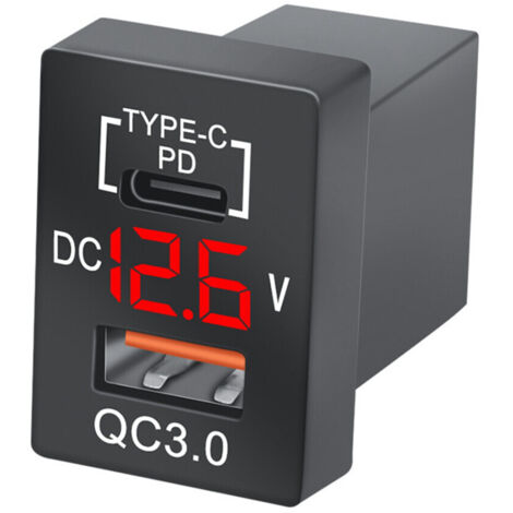 Nouveau Chargeur QC3.0 Chargeur de Voiture USB Prise PD Chargeur de Type-C avec VoltmèTre NuméRique Rouge LED pour Nouvelle Charge Rapide