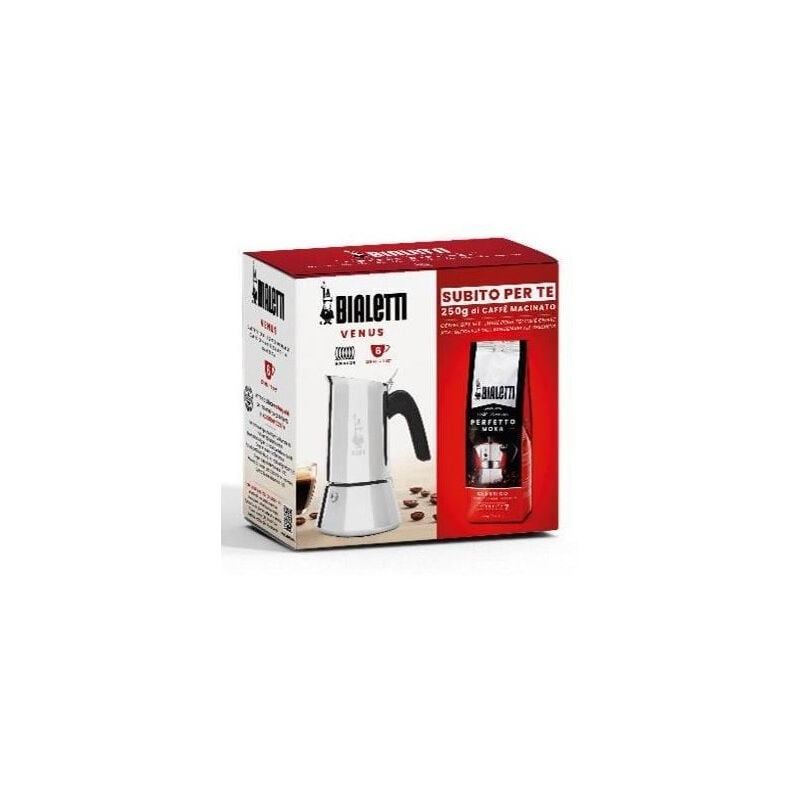 Cafetiere italienne + 1 Café Perfetto Moka Classico Bialetti venus - 6 tasses - 0,30 l - Paquet de 250 g - Argent