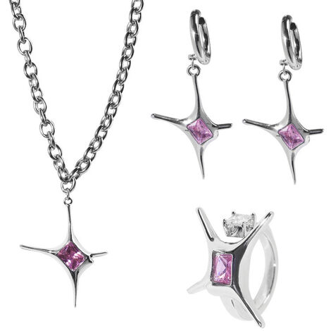 Nouveau Design rose cristal étoile Clip boucles d'oreilles pour femmes brillant étoile pendentif collier anneau ouvert pas de Piercing oreille Clips bijoux à la mode