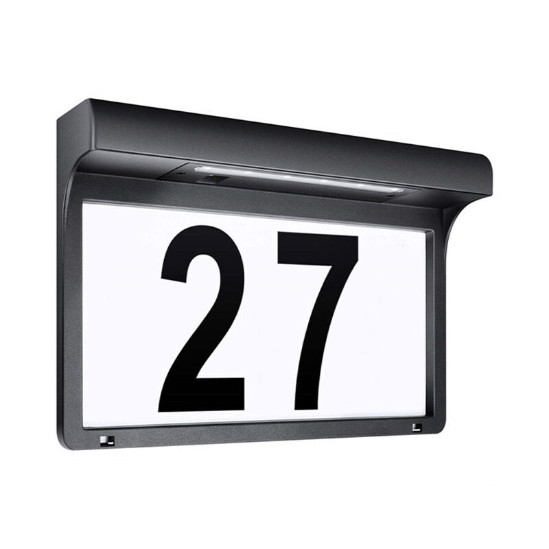 LIFCAUSAL Plaque d'adresse moderne solaire en métal noir avec éclairage LED - Étanche pour extérieur (22,5 x 17,5 cm)