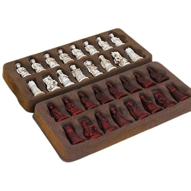 Fei Yu - Nouveau jeu d'échecs antique petit échiquier en cuir Qing pièces d'échecs réalistes personnages cadeaux parentaux e