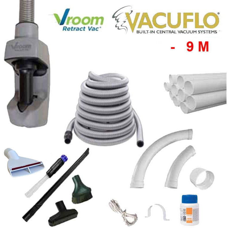 Atepac - Nouveau Kit Flexible Vroom Retract Vac, compatible avec toutes les marques d'aspiration centralisée - longueur au choix (9m et 12m) - 9m