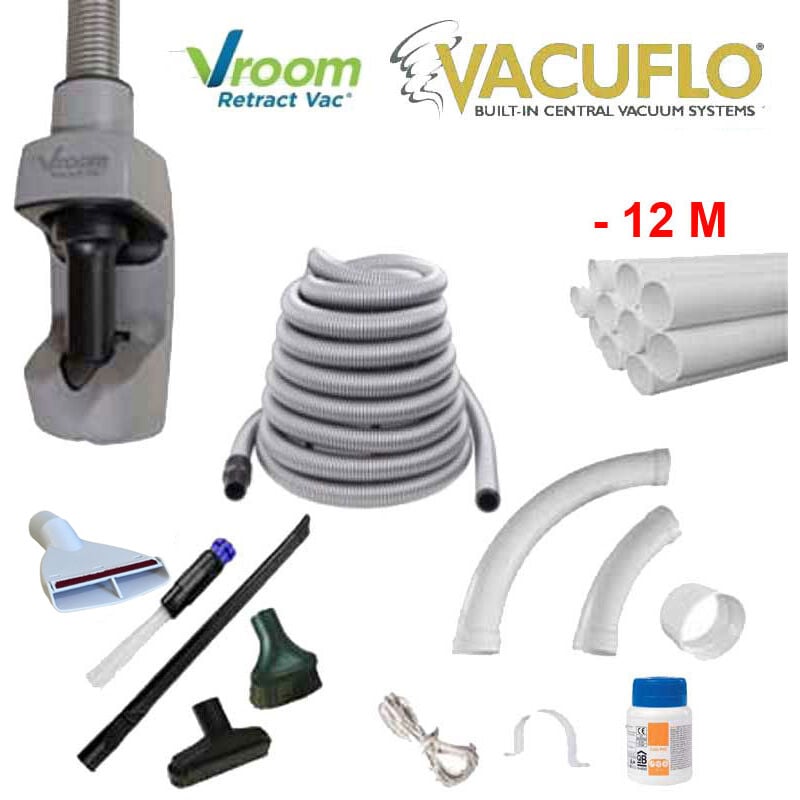 Atepac - Nouveau Kit Flexible Vroom Retract Vac, compatible avec toutes les marques d'aspiration centralisée - longueur au choix (9m et 12m) - 12m
