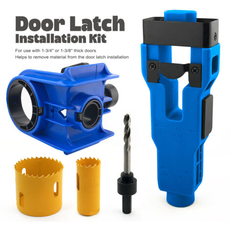 Nouveau Kit Pro : Gabarit de Perçage pour Serrures à Bouton + Outil à Mortaiser pour Loquets – Pour Portes Bois & Métal (Bleu)