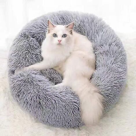 Nouveau lit d'hiver rond et doux en peluche, 2 en 1, avec capuche, pour chat ou chien - 65 cm