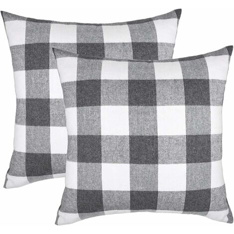 Nouveau Lot de 2 Housses de Coussin à Carreaux pour Canapé Gris et Blanc 40,6 x 40,6 cm
