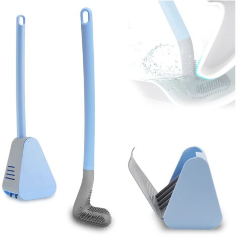 Nouveau Manche Long Brosse Toilette Golf, Brosse et Support en Silicone à 360 Degrés, Brosse Nettoyante Flexible pour Le Nettoyage, Brosse de Toilette Murale pour La Maison (Bleu)