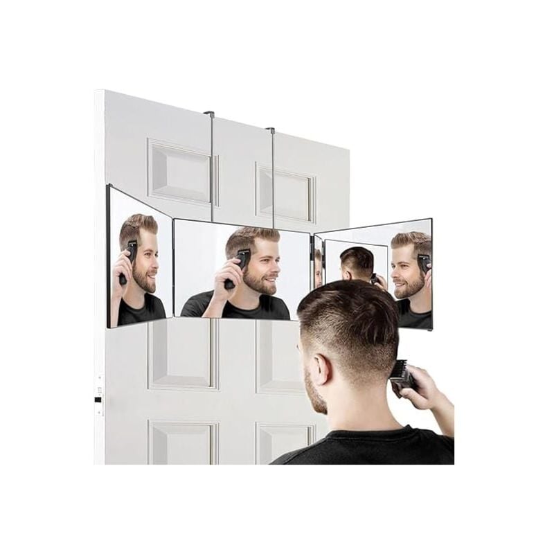Miroir 3 Voies, Coupe-Selfie à 360 degrés, Miroir Portable tri-pli réglable et Pliable avec Crochet hautement rétractable pour la Coupe, la