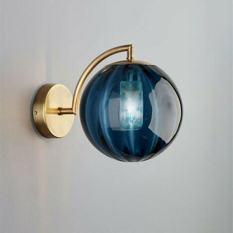 Nouveau Nordic Modern Applique Murale Ø15CM Boule De Verre Bleu Applique Applique Luminaire Support En Métal Applique (Bleu)