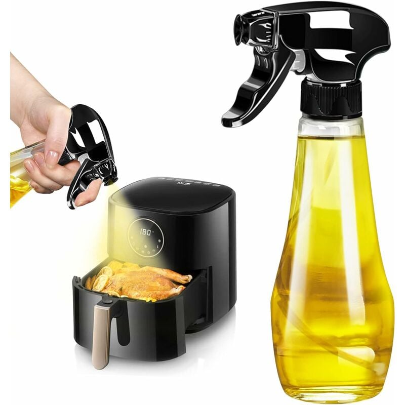 Nouveau pulvérisateur d'huile noir 200ml, pulvérisateur d'huile de cuisson amélioré, pulvérisateur d'huile en verre pour friteuse à air chaud - black