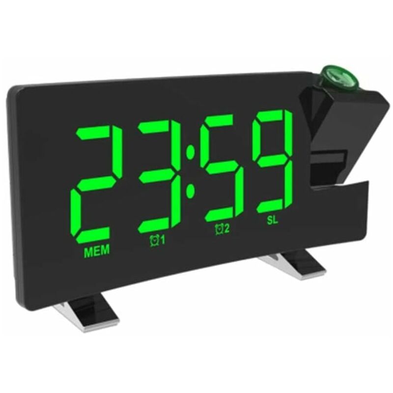 Nouveau radio-réveil Chargement usb Horloge de projection toujours lumineuse (vert),Horloge murale décorative pour salon, chambre