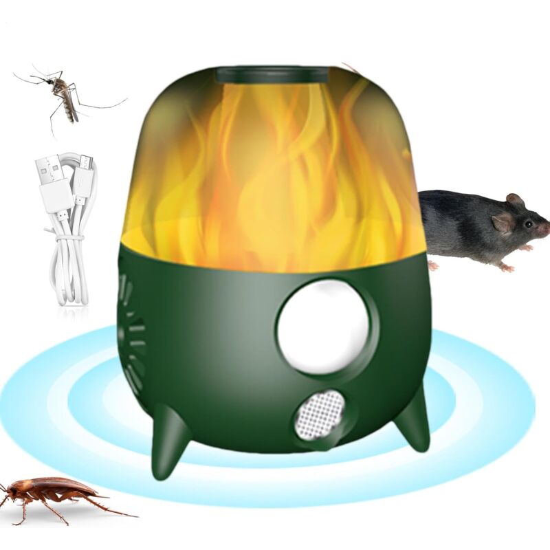 KZQ - Nouveau Répulsif Ultrason Intelligent Haute Fréquence - Simulation d'Alarme Sonore et Effet Flamme led pour Éloigner Rongeurs/Animaux