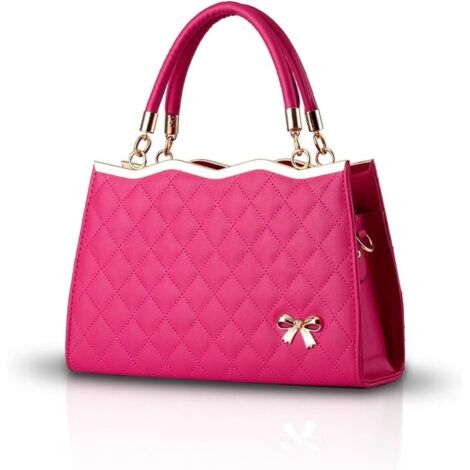 Nouveau sac à main en treillis de diamants en cuir PU souple pour femmes (rose)