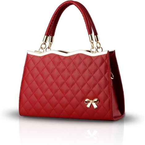 Nouveau sac à main en treillis de diamants en cuir PU souple pour femmes (vin rouge)