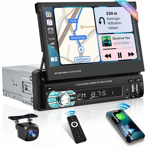 Hikity Autoradio 1 Din Écran 9 Pouces Tactile Poste Radio Voiture Bluetooth  Main Libres avec Mirror Link SWC USB FM EQ 1 Din Car Radio + Mic + Caméra  de Recul en