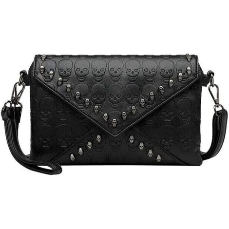 Nouveau style rivet dame crâne noir punk PU sac messager en cuir