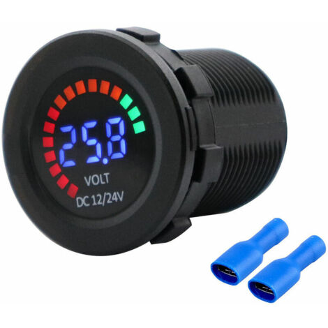 Nouveau voltmetre a affichage numerique a LED de couleur 12 / 24V avealarme sonore basse pression, testeur etanche, jauge de tension pour voiture, moto, camion, bateau, marine, modele: noir 30