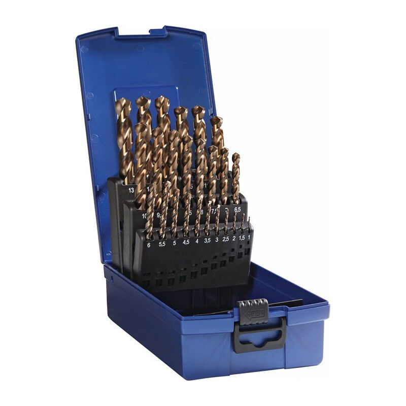 Promat - Jeu de forets hélicoïdaux din 338 type va diamètre nominal. 1-13x0,5 mm HSS-Co5 trempé à la vapeur 25 pièces cassette en plastique