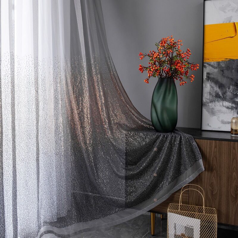 Csparkv - Nouveaux écrans de fenêtre de luxe légers de style nordique, rideaux de paillettes brillantes en gaze brodée finie, rideaux de gaze gris