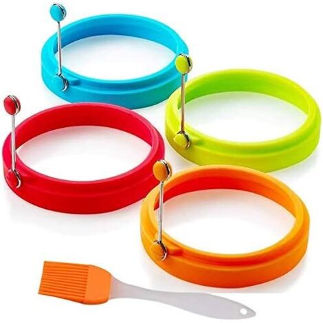 Nouvel anneau d'oeuf, bagues d'oeufs de silicone non baton, bagues de cuisson d'oeufs, moule parfait d'oeuf frit ou bagues de crêpe (4pcs),