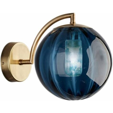 HYY AR Nouvelle Applique Murale Nordique Moderne - Boule de Verre Bleu de 15cm, Support en Métal, Luminaire d'Applique (Bleu)