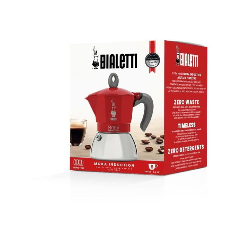 Cafetiere italienne Bialetti new moka induction - 6 tasses - 0,28 l - Rouge