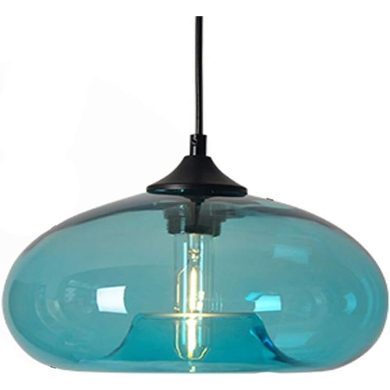 Nouvelle Lampe à suspension, abat-jour en verre coloré bricolage lustre Loft Bar rétro plafonnier E27 (Bleu)