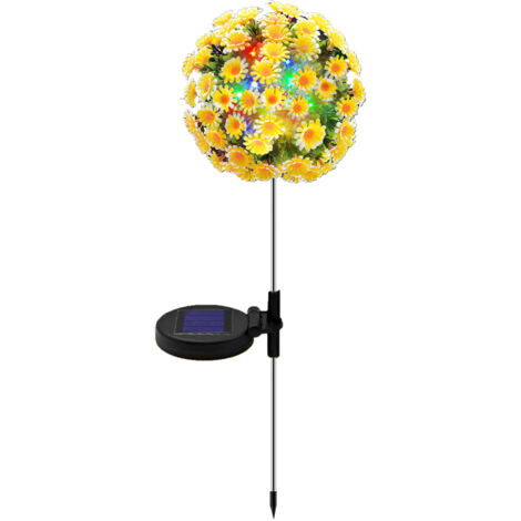 Nouvelle Lampe Solaire Chrysanthème Boule 2PCS pour Jardin Terrasse, 20LED PVC/Métal, Charge 4-6h, 75cm Hauteur