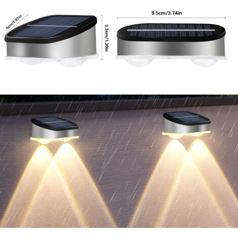Nouvelle Lampe Solaire Double Tête Murale, Couleur RGBW, Acier Inoxydable, Étanche, Éclairage Jardin Clôture, Lot de 6